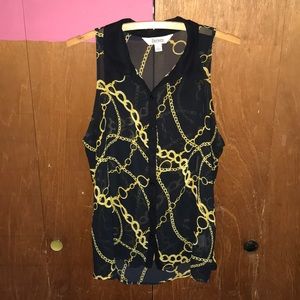 Sheer Button-Up Tank Top with A Gold Chain design